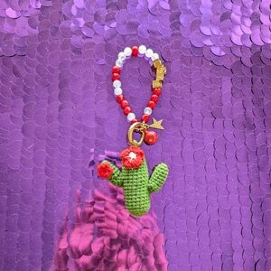 Golden Goose Cactus Charm In Cotton Crochet With Bead Chain